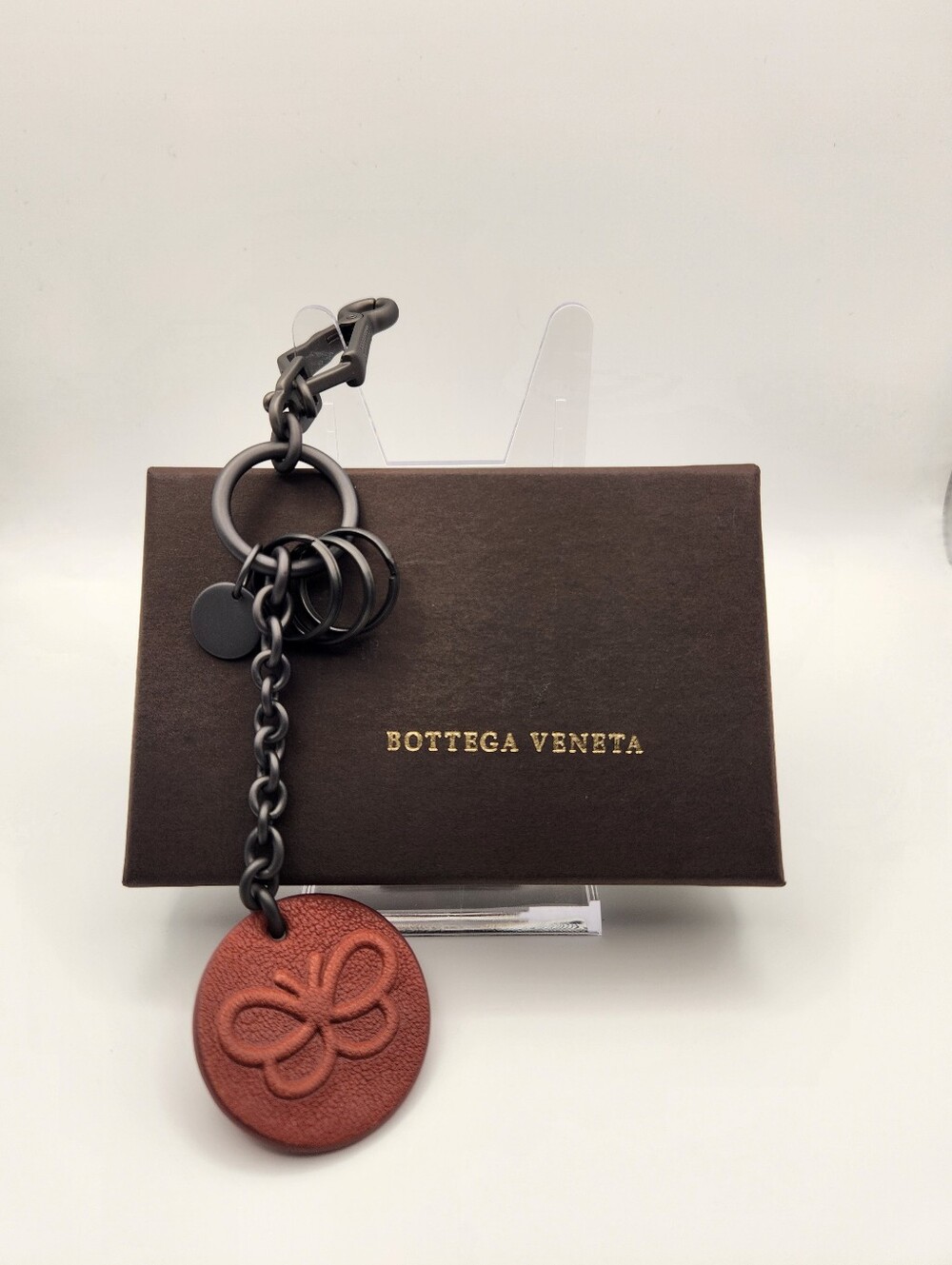 Bottega Veneta Leather Logo Disc Keyring With Box
